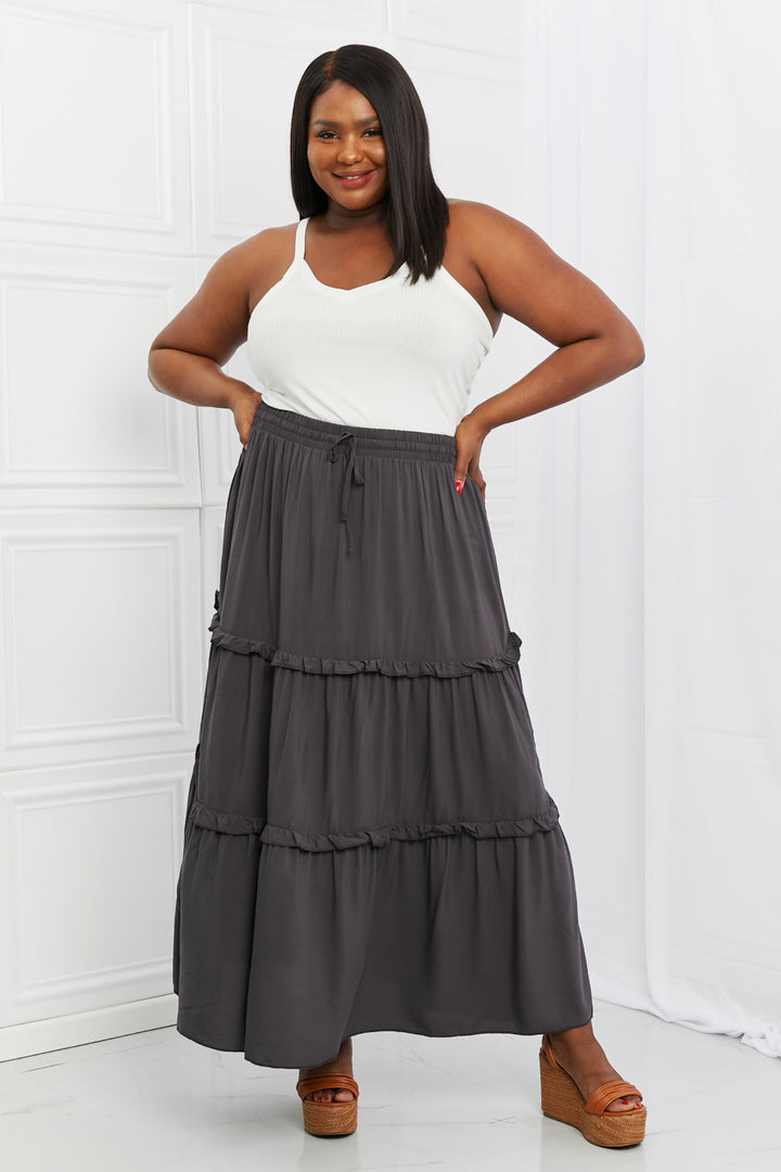 Zenana Summer Days Full Size Ruffled Maxi Skirt in Ash Grey - Cheeky Chic Boutique