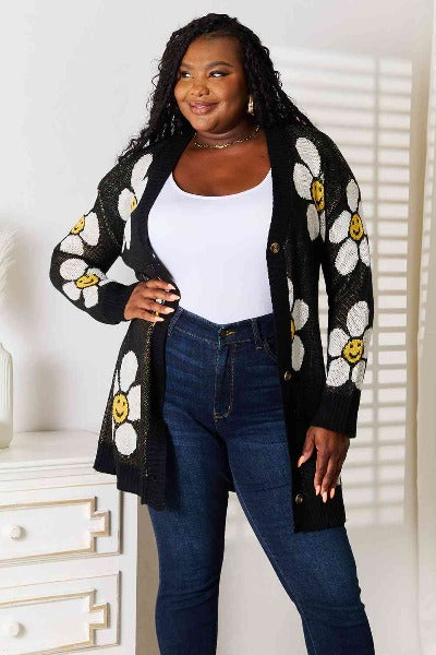 Double Take Floral Button Down Longline Cardigan - Cheeky Chic Boutique