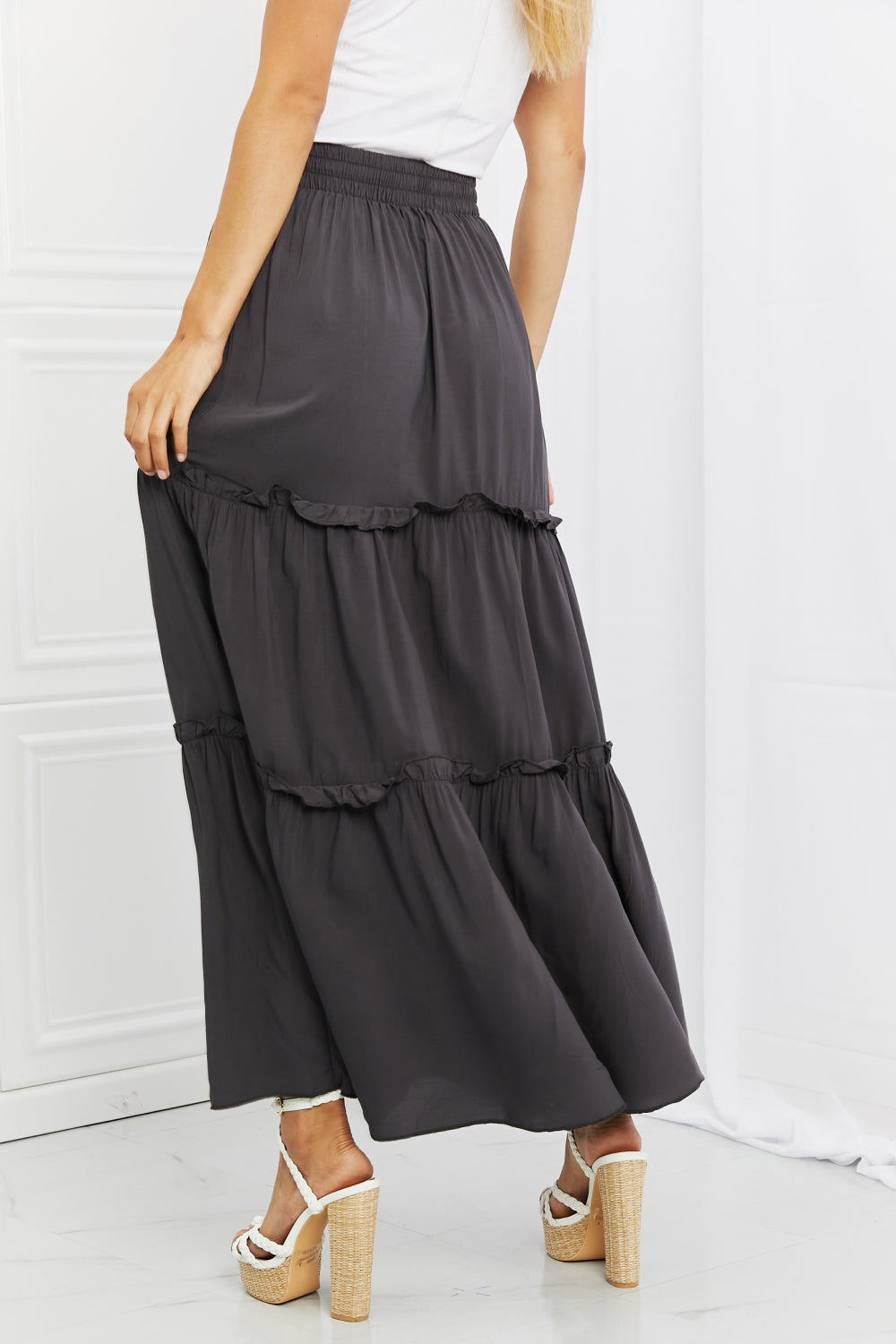 Zenana Summer Days Full Size Ruffled Maxi Skirt in Ash Grey - Cheeky Chic Boutique