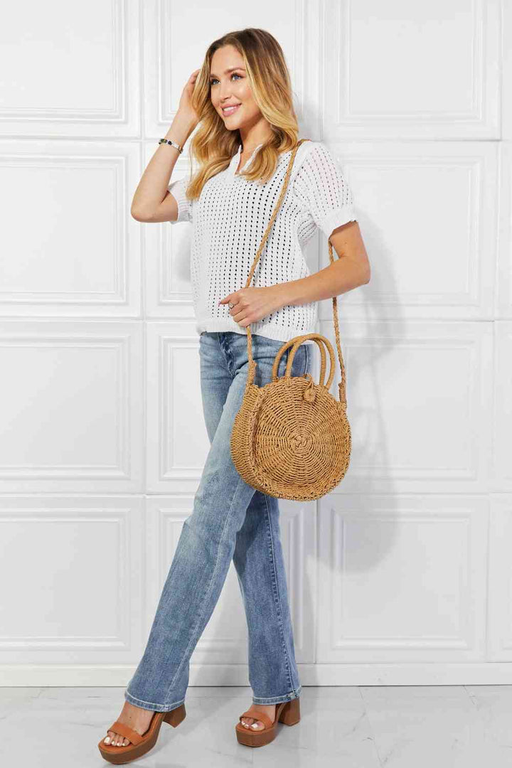 Justin Taylor Feeling Cute Rounded Rattan Handbag in Camel - Cheeky Chic Boutique