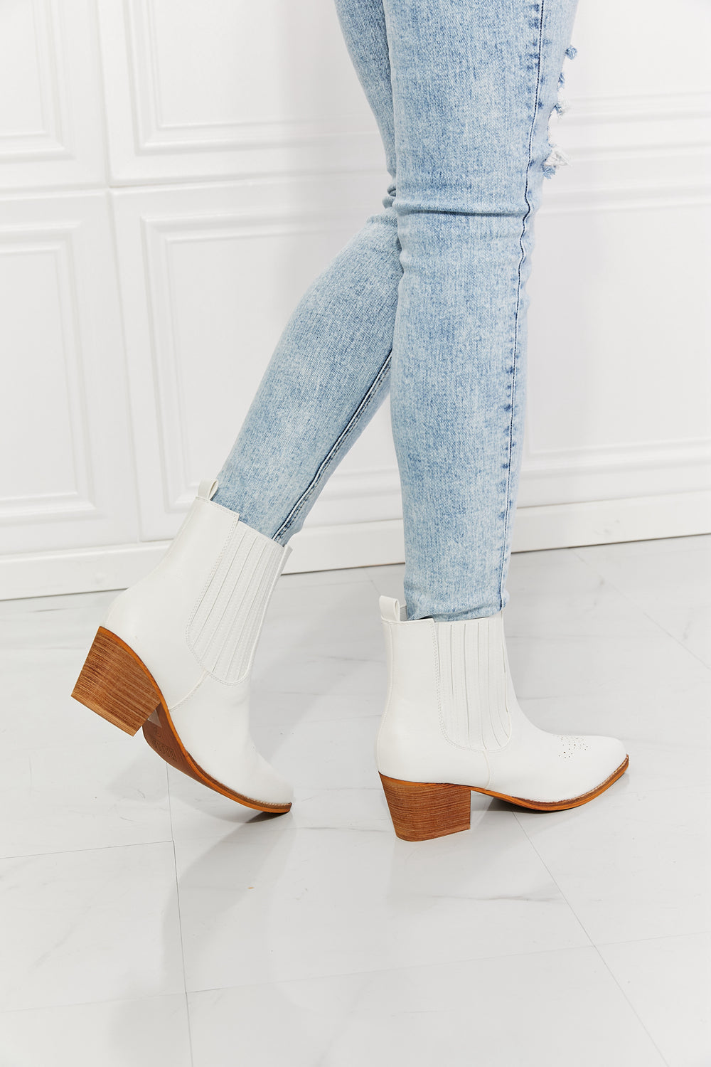 MMShoes Love the Journey Stacked Heel Chelsea Boot in White - Cheeky Chic Boutique