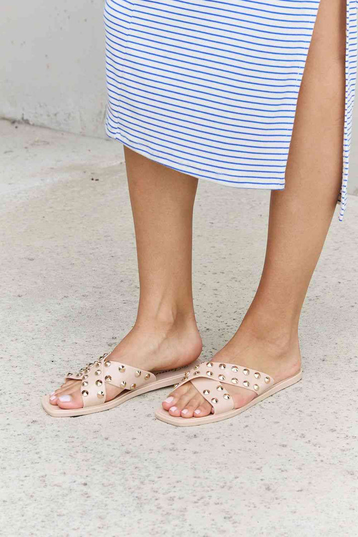 Forever Link Studded Cross Strap Slide Sandal - Cheeky Chic Boutique