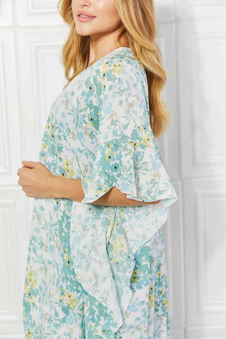 Justin Taylor Fields of Poppy Floral Kimono in Green - Cheeky Chic Boutique