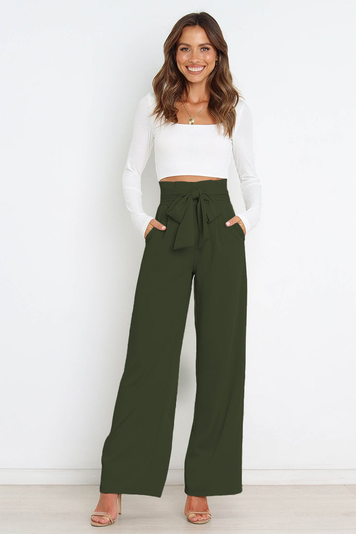 Tie Front Paperbag Wide Leg Pants - Cheeky Chic Boutique