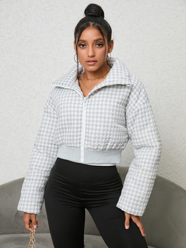 Houndstooth Zip-Up Jacket - Cheeky Chic Boutique