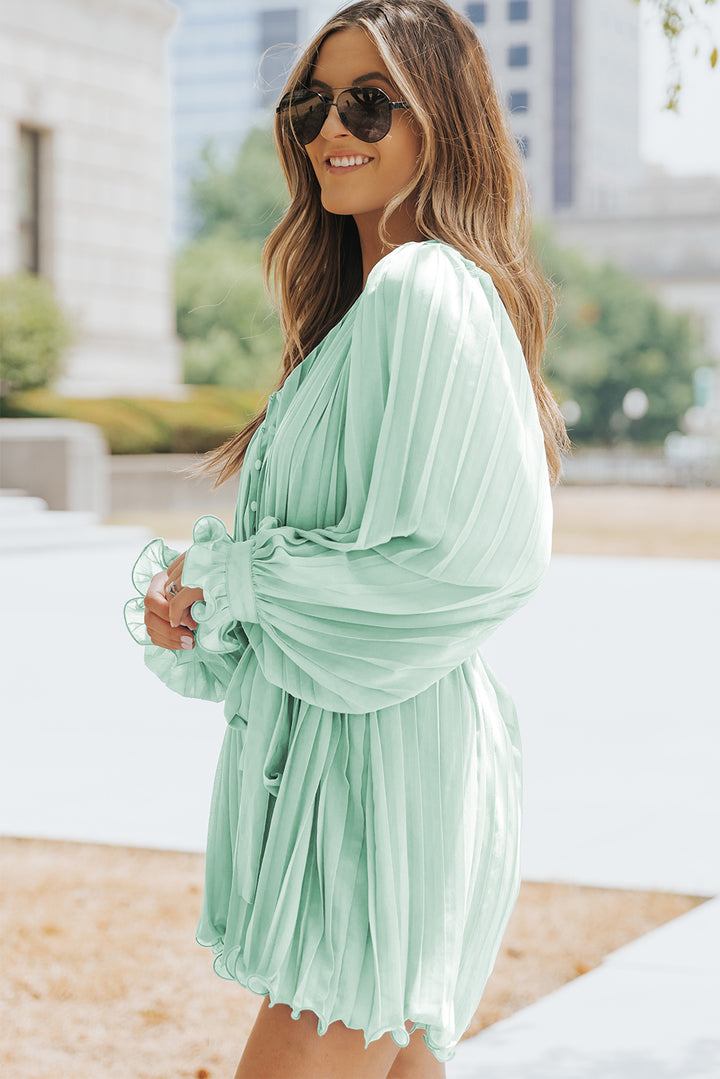 PRE-ORDER Pleated Button Front Flounce Sleeve Romper - Cheeky Chic Boutique