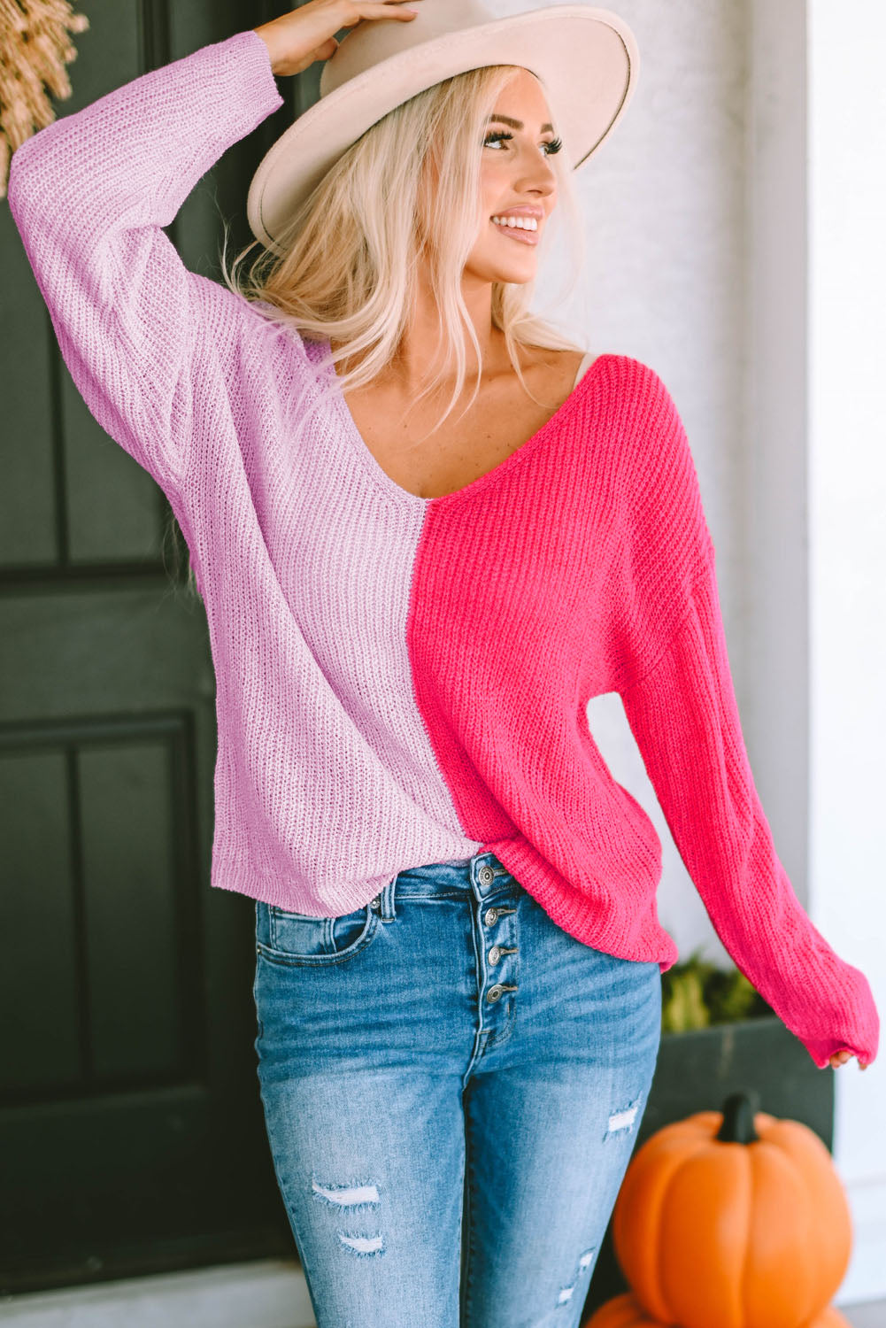 By Your Grace Contrast Sweater - Cheeky Chic Boutique