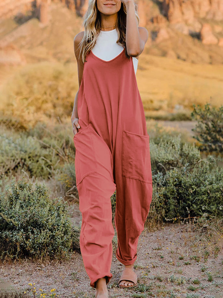 Full Size Sleeveless V-Neck Pocketed Jumpsuit - Cheeky Chic Boutique