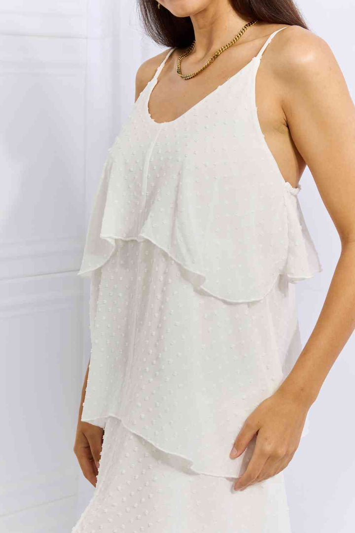 Culture Code By The River Full Size Cascade Ruffle Style Cami Dress in Soft White - Cheeky Chic Boutique
