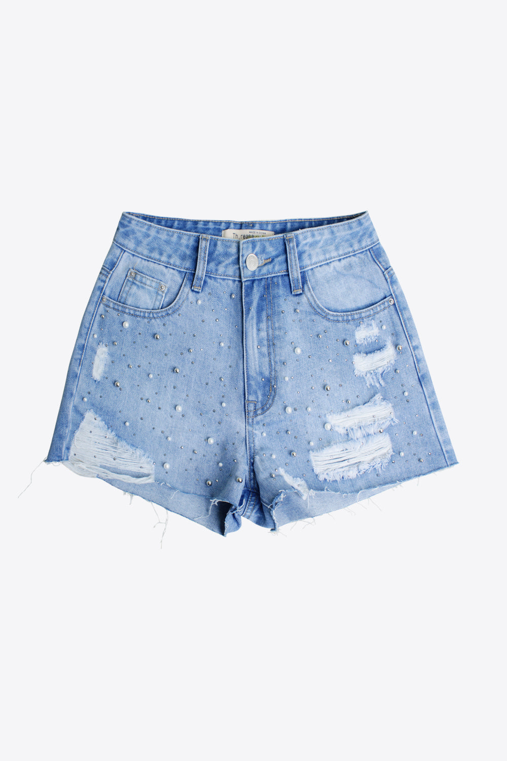 Let’s Go Girls Full Size Distressed Bead Denim Shorts - Cheeky Chic Boutique