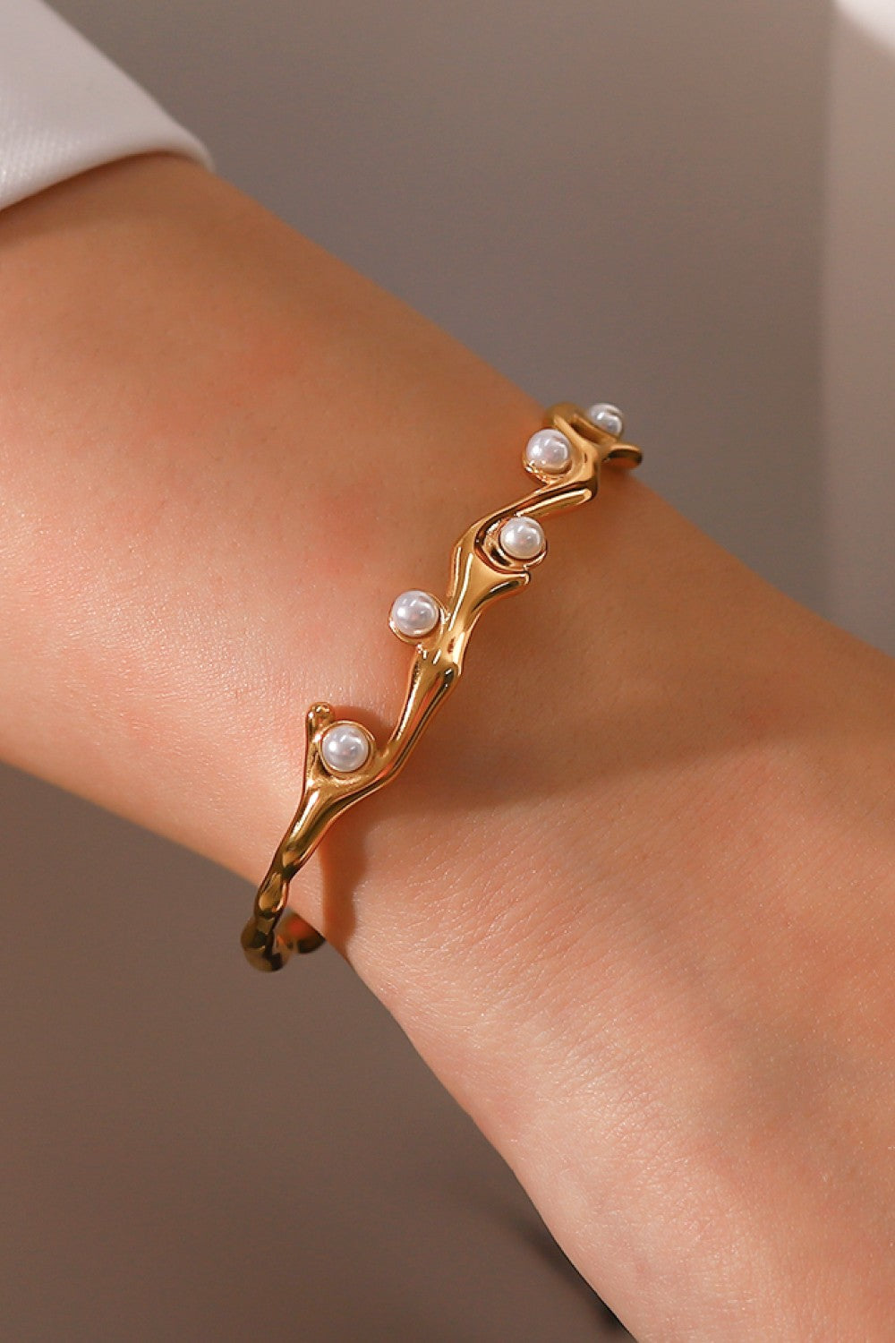 Inlaid Synthetic Pearl Open Bracelet - Cheeky Chic Boutique