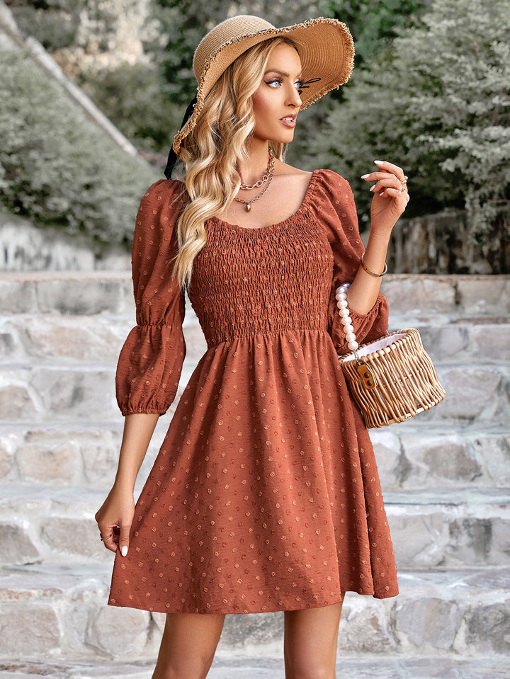 Swiss Dot Smocked Scoop Neck Dress - Cheeky Chic Boutique