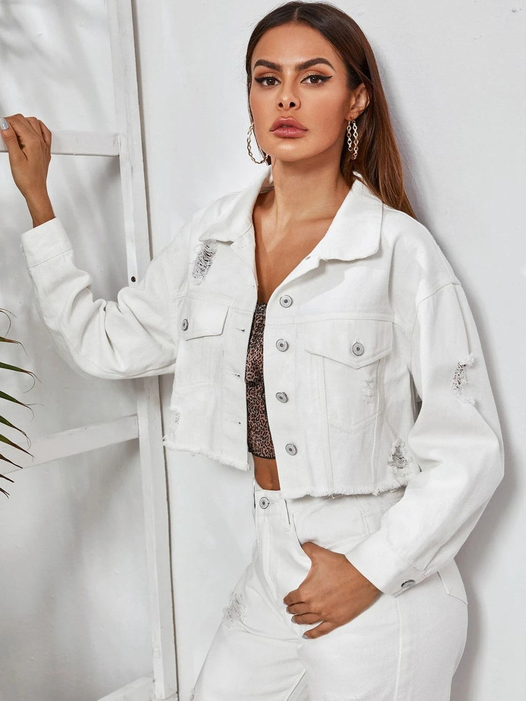 Dropped Shoulder Collared Neck Denim Jacket - Cheeky Chic Boutique