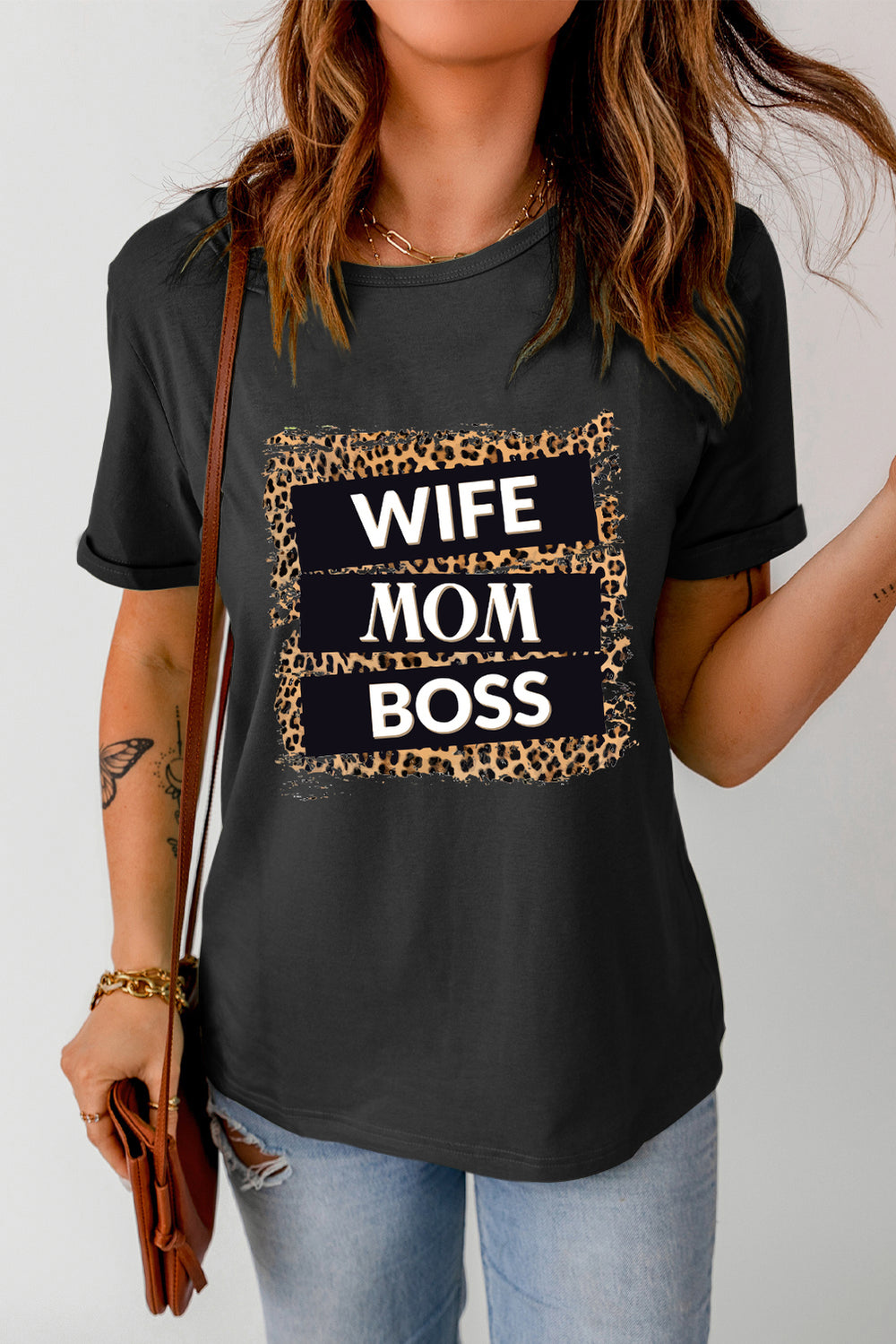 WIFE MOM BOSS Leopard Graphic Tee - Cheeky Chic Boutique
