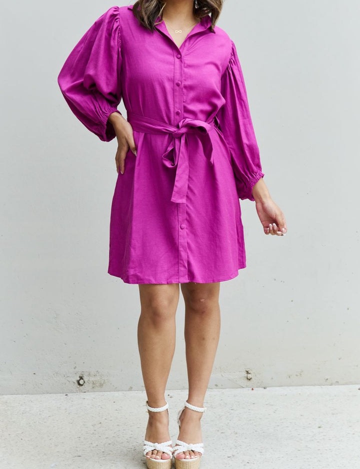 Hello Darling Half Sleeve Belted Mini Dress in Magenta - Cheeky Chic Boutique