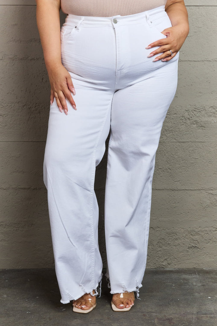 RISEN Raelene Full Size High Waist Wide Leg Jeans in White - Cheeky Chic Boutique