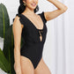 Marina West Swim Seashell Ruffle Sleeve One-Piece in Black - Cheeky Chic Boutique