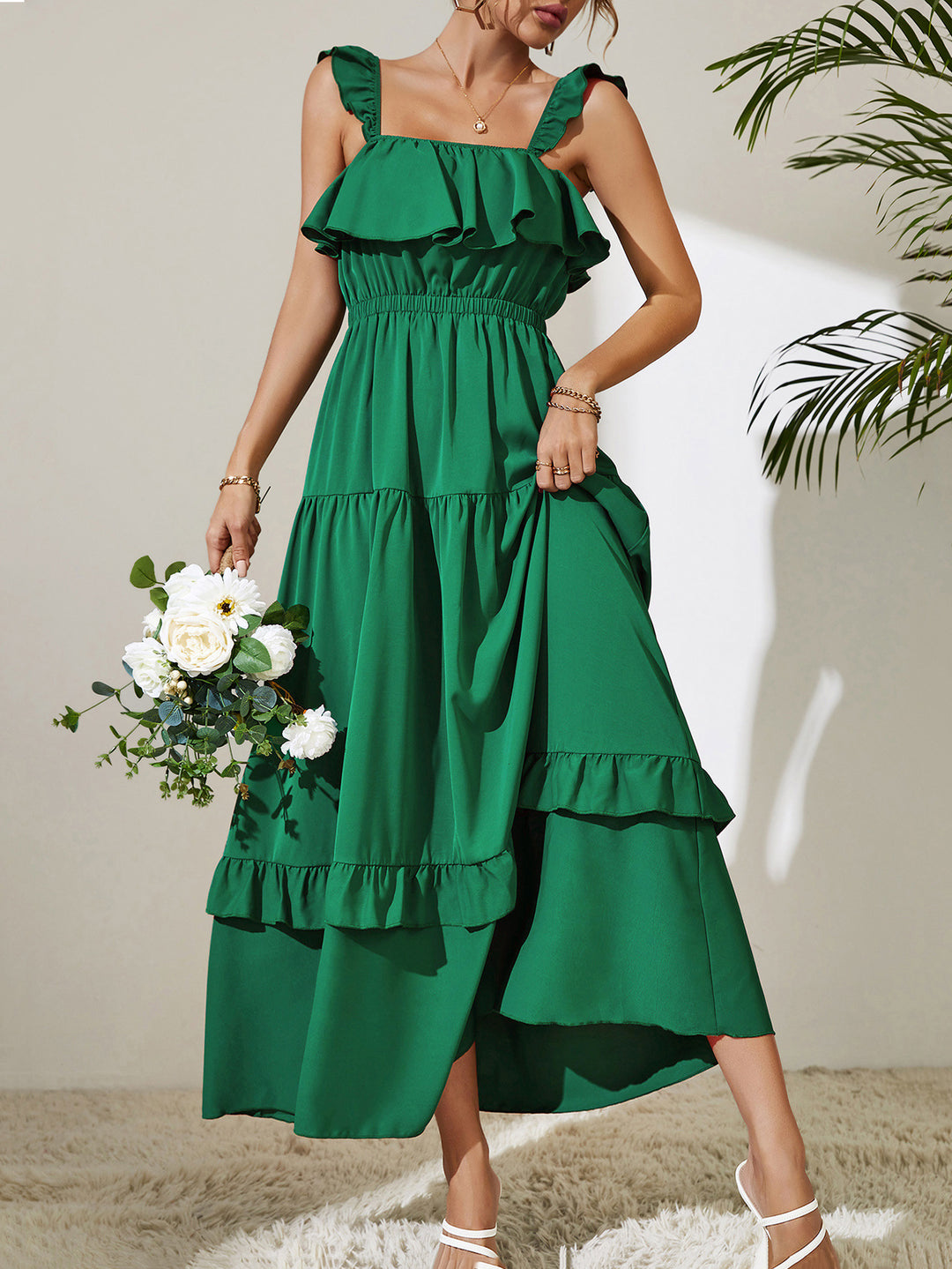 Square Neck Ruffled Maxi Dress - Cheeky Chic Boutique