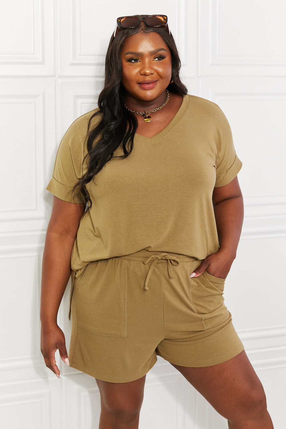 Zenana Full Size Morning Coffee V-Neck Top & Shorts Lounge Set - Cheeky Chic Boutique