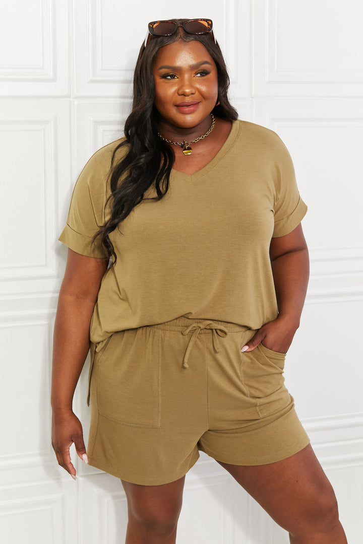 Zenana Full Size Morning Coffee V-Neck Top & Shorts Lounge Set - Cheeky Chic Boutique