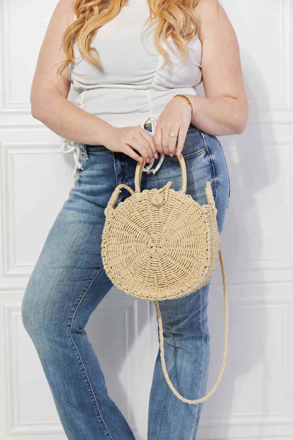Justin Taylor Feeling Cute Rounded Rattan Handbag in Ivory - Cheeky Chic Boutique