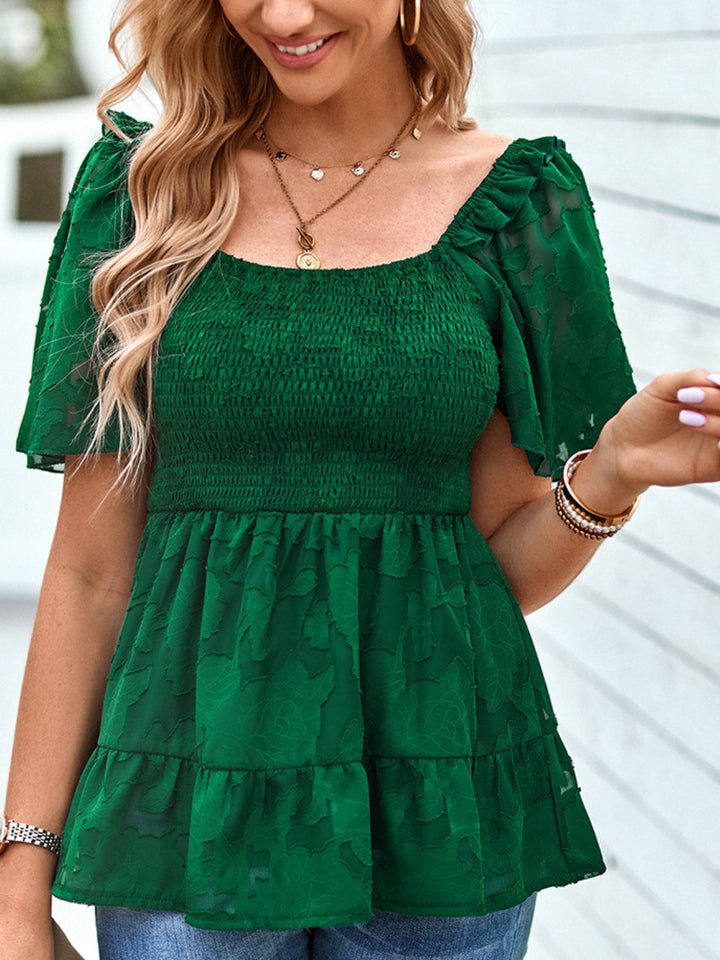 Smocked Square Neck Babydoll Blouse - Cheeky Chic Boutique