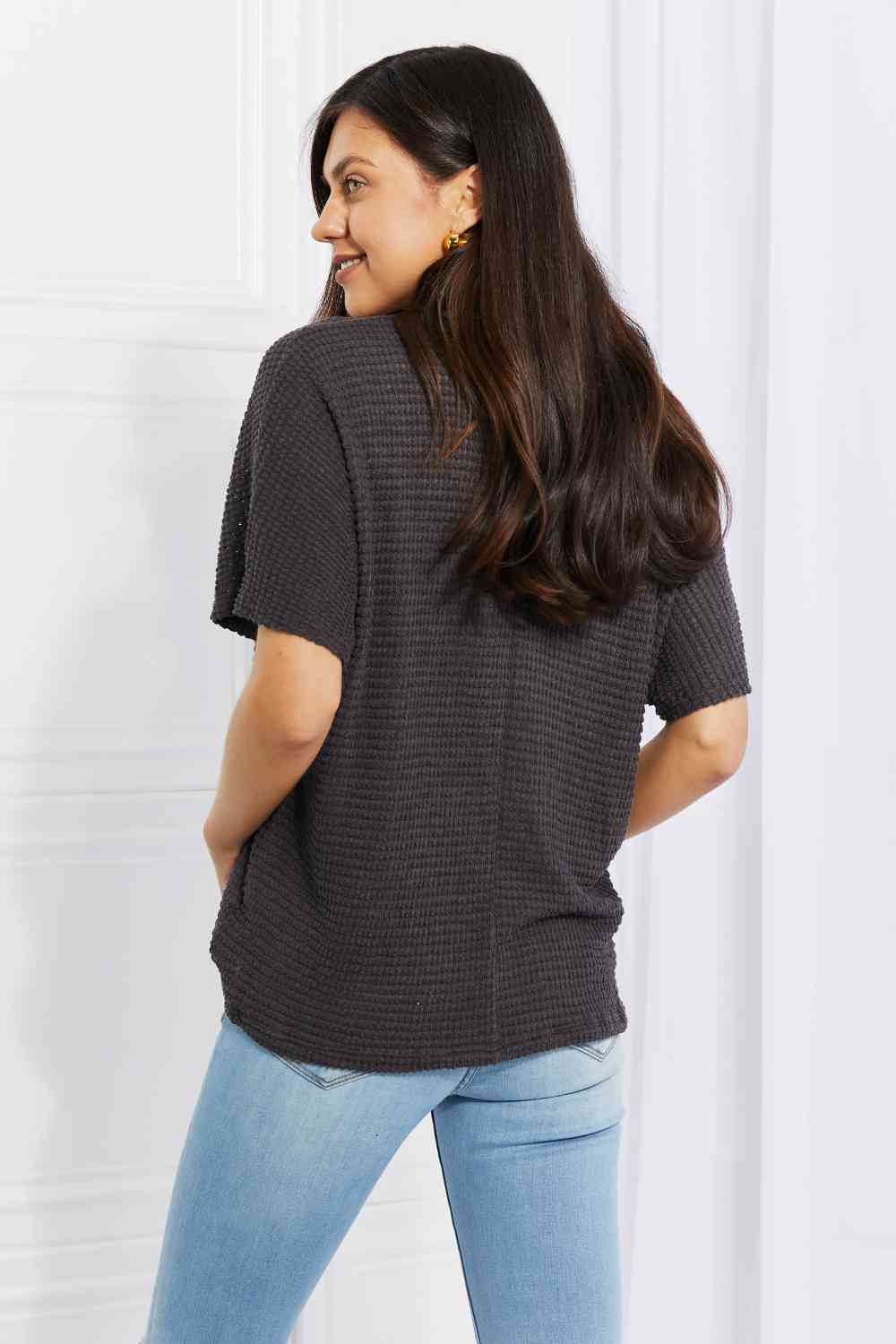 Zenana Full Size Spring It On Keyhole Jacquard Sweater in Gray - Cheeky Chic Boutique