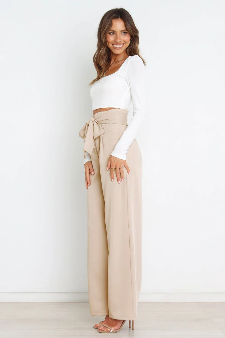 Tie Front Paperbag Wide Leg Pants - Cheeky Chic Boutique