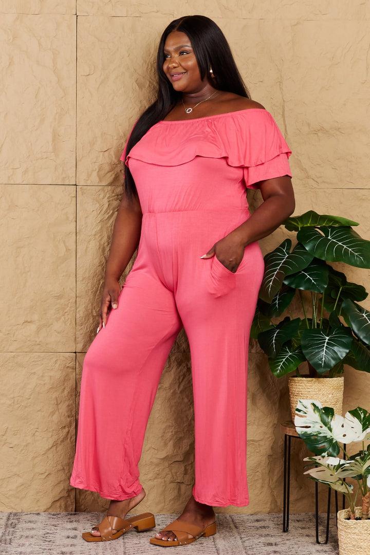 Heimish My Favorite Full Size Off-Shoulder Jumpsuit with Pockets - Cheeky Chic Boutique