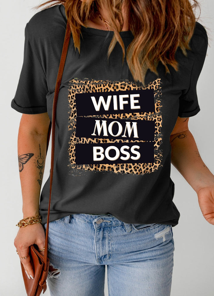 WIFE MOM BOSS Leopard Graphic Tee - Cheeky Chic Boutique