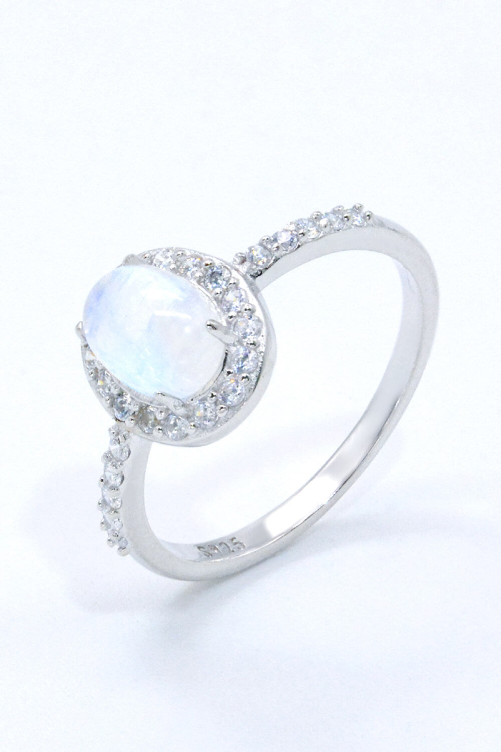 925 Sterling Silver Natural Moonstone Halo Ring - Cheeky Chic Boutique