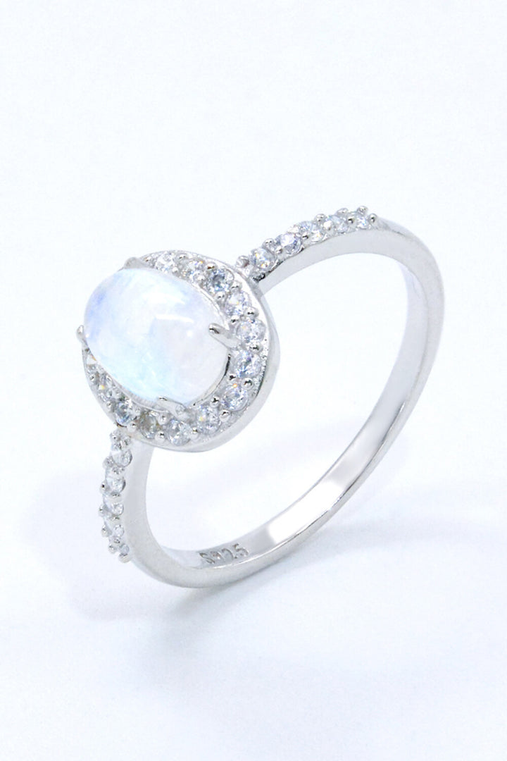 925 Sterling Silver Natural Moonstone Halo Ring - Cheeky Chic Boutique