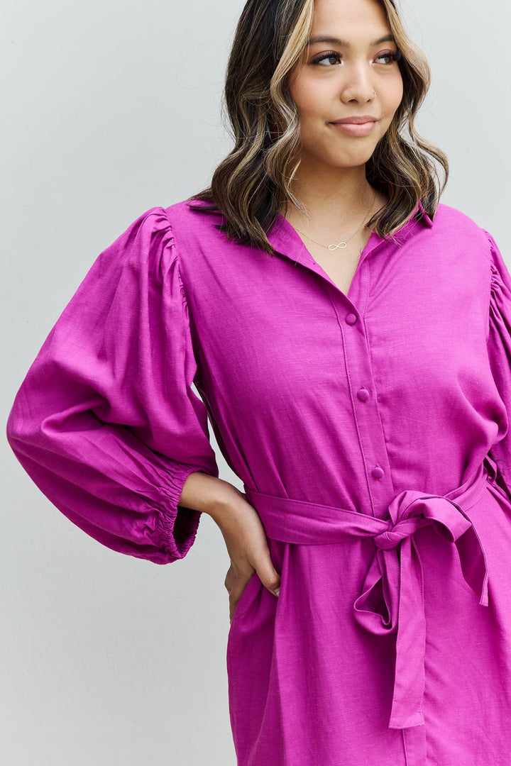 Hello Darling Half Sleeve Belted Mini Dress in Magenta - Cheeky Chic Boutique