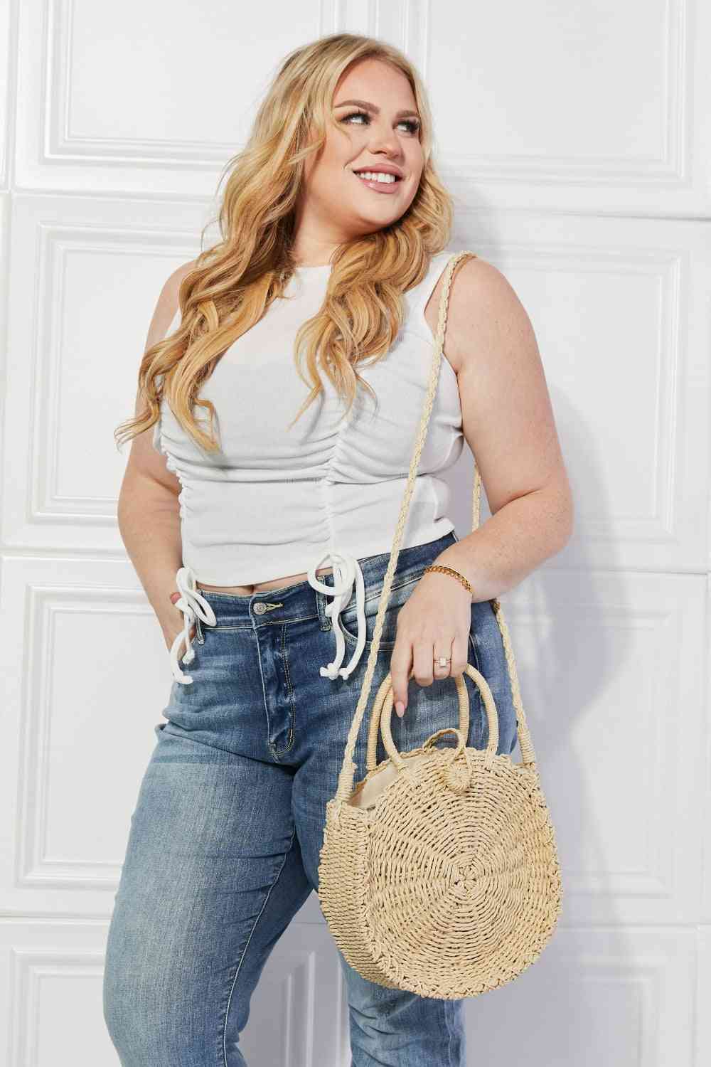 Justin Taylor Feeling Cute Rounded Rattan Handbag in Ivory - Cheeky Chic Boutique
