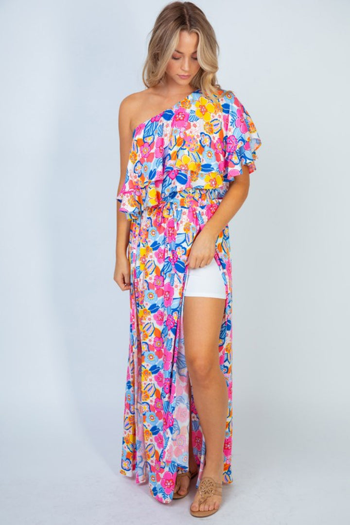 White Birch Sunshine & Blossoms Full Size Floral Smocked Maxi Skirt - Cheeky Chic Boutique