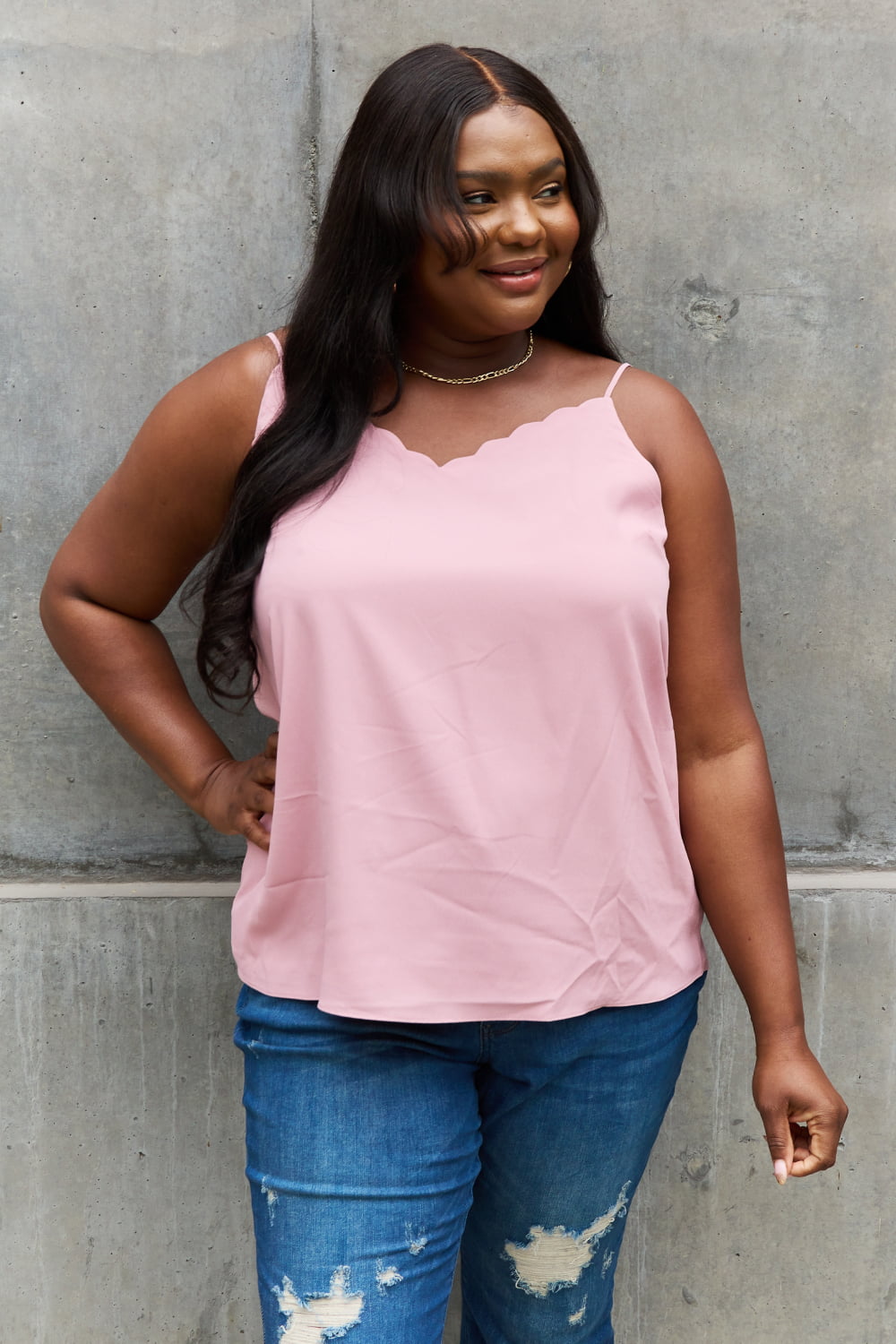 Sweet Lovely By Jen Full Size Scalloped Cami in Rosewood - Cheeky Chic Boutique