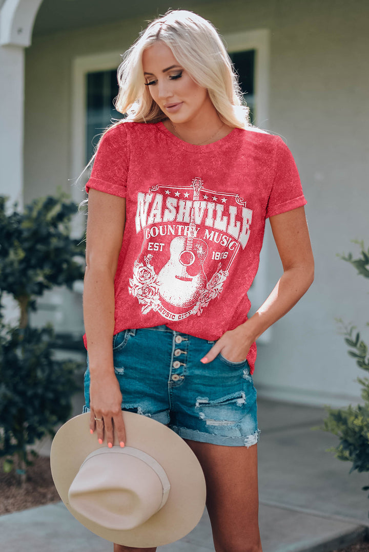 NASHVILLE COUNTRY MUSIC Graphic Round Neck Tee Shirt - Cheeky Chic Boutique