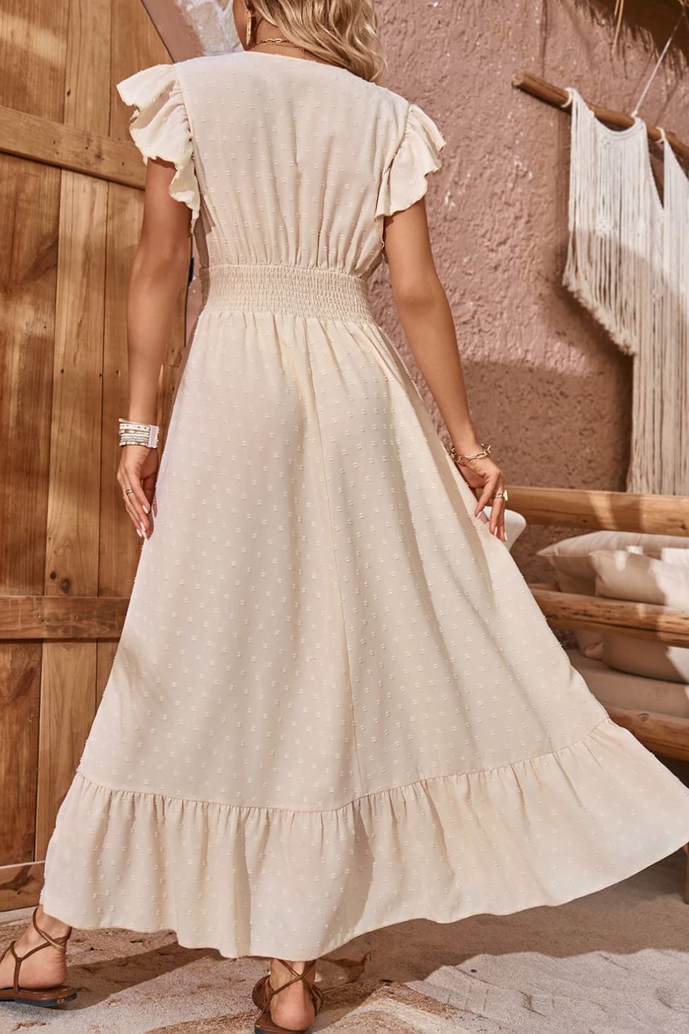 Swiss Dot V-Neck Flutter Sleeve Dress - Cheeky Chic Boutique