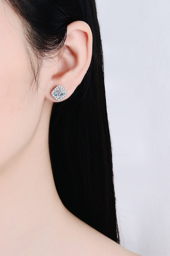 925 Sterling Silver Inlaid 2 Carat Moissanite Square Stud Earrings - Cheeky Chic Boutique