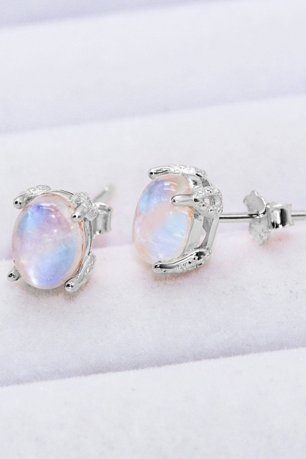 Natural Moonstone 4-Prong Stud Earrings - Cheeky Chic Boutique