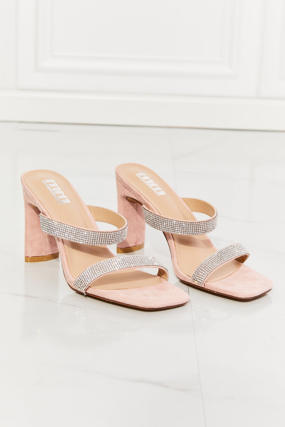 MMShoes Leave A Little Sparkle Rhinestone Block Heel Sandal in Pink - Cheeky Chic Boutique