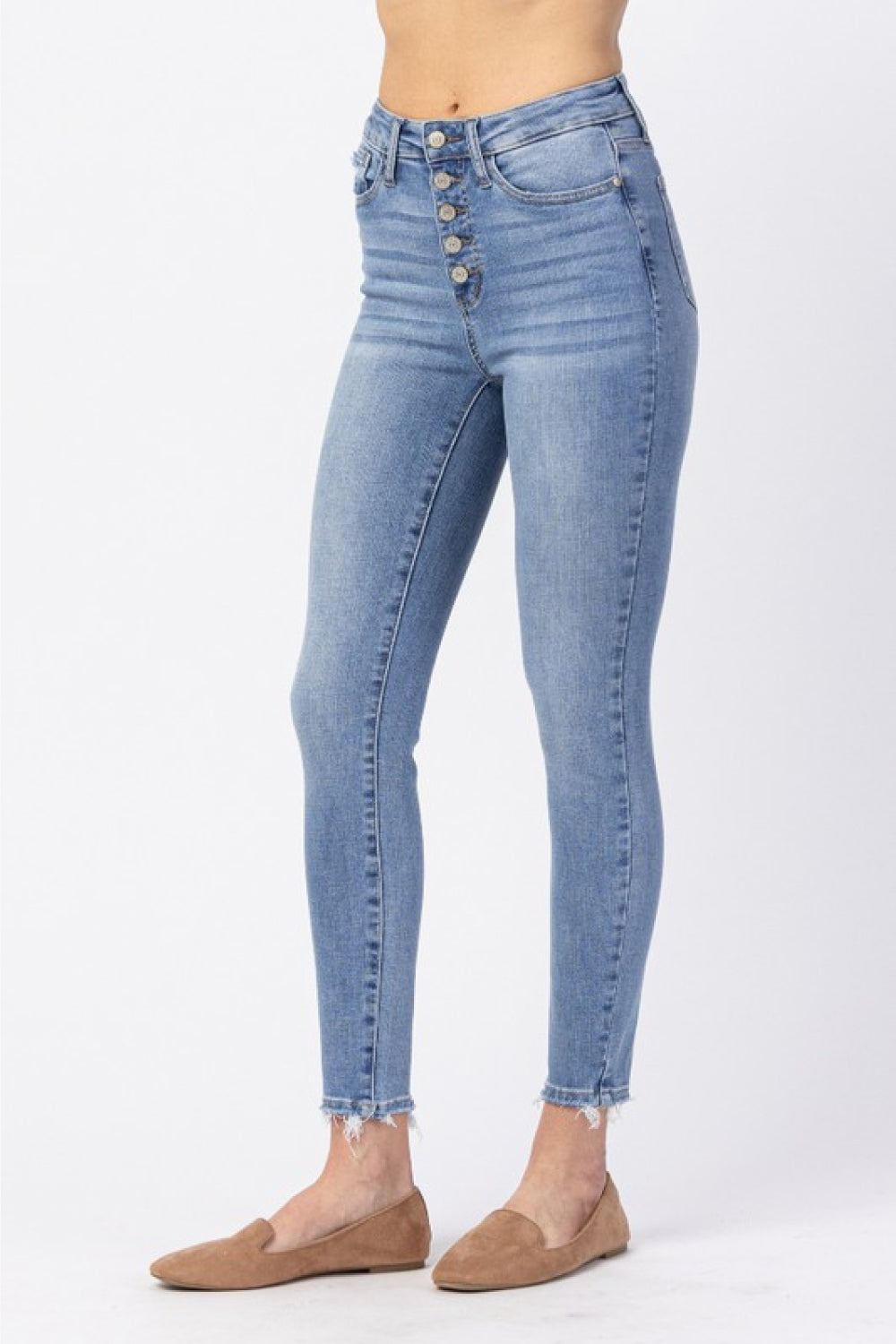 Judy Blue Full Size Button Fly Raw Hem Jeans - Cheeky Chic Boutique