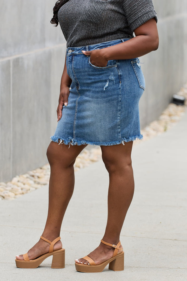 RISEN Amelia Full Size Denim Mini Skirt - Cheeky Chic Boutique