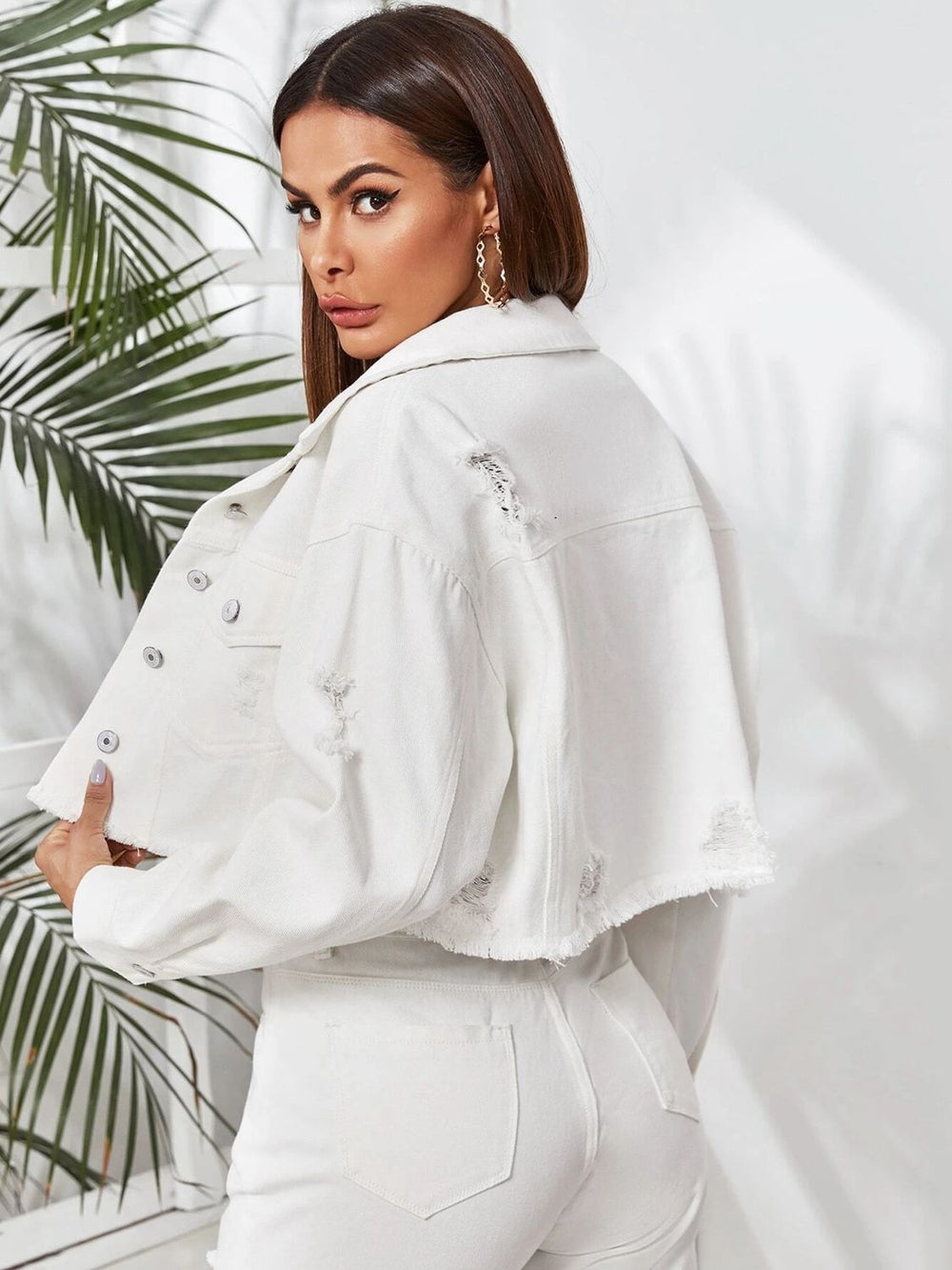 Dropped Shoulder Collared Neck Denim Jacket - Cheeky Chic Boutique