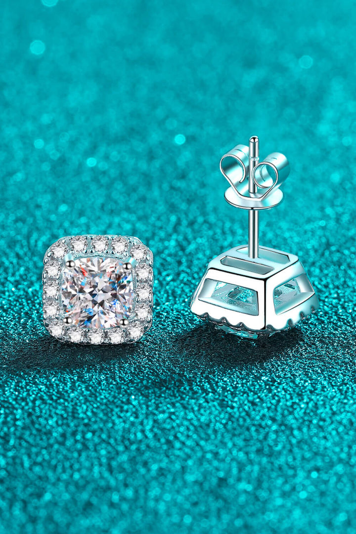 925 Sterling Silver Inlaid 2 Carat Moissanite Square Stud Earrings - Cheeky Chic Boutique