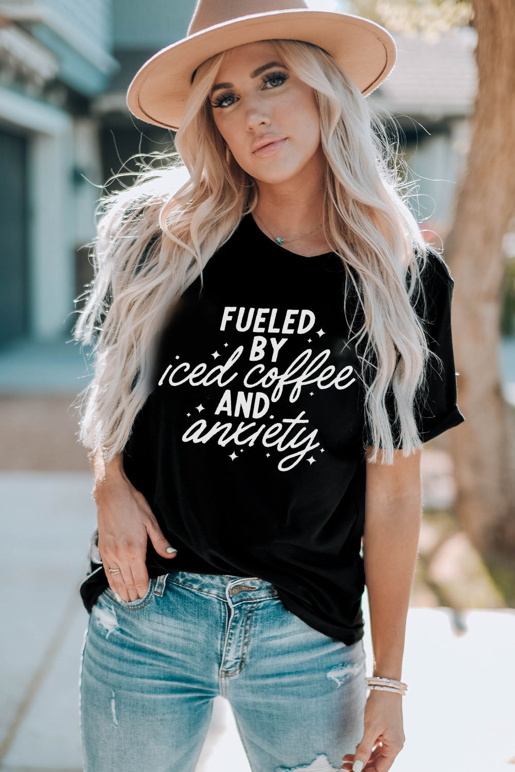FUELED BY ICED COFFEE AND ANXIETY Graphic Tee - Cheeky Chic Boutique