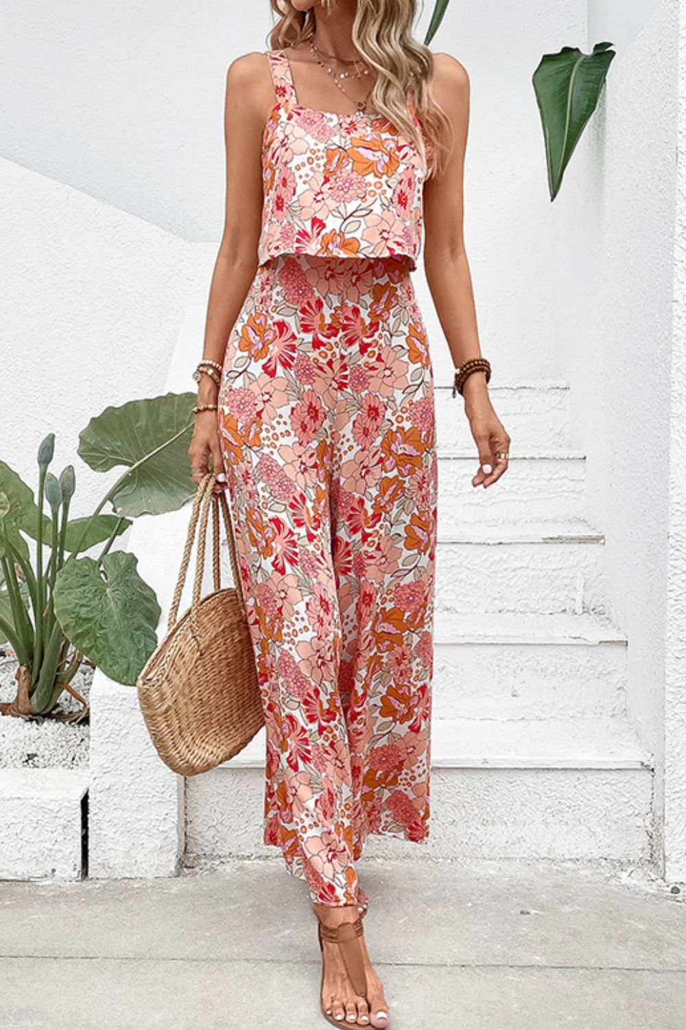 Floral Square Neck Sleeveless Jumpsuit - Cheeky Chic Boutique