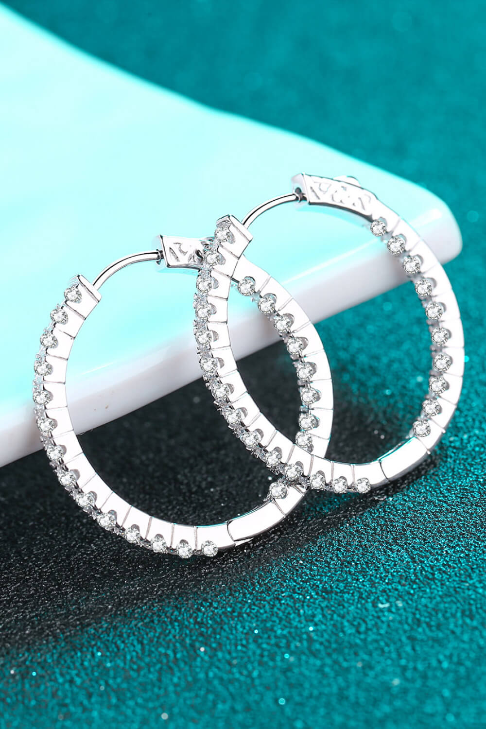 Moissanite Rhodium-Plated Hoop Earrings - Cheeky Chic Boutique