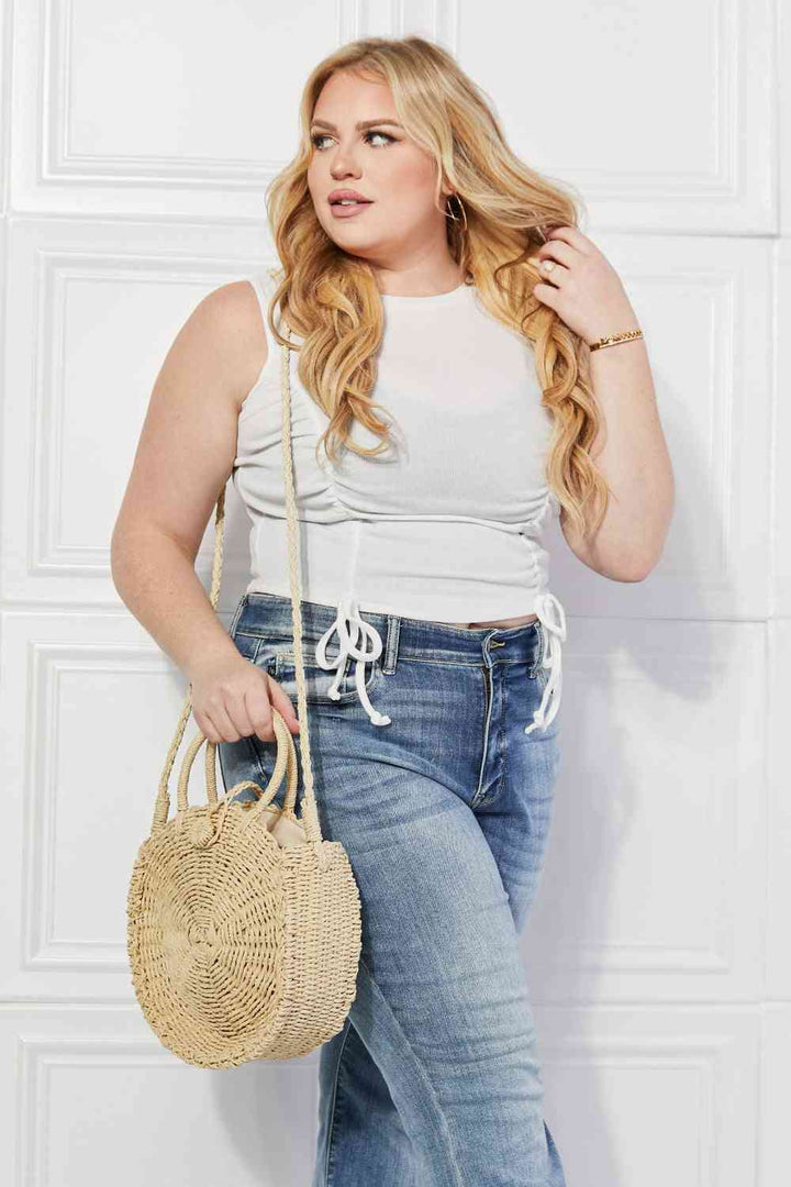 Justin Taylor Feeling Cute Rounded Rattan Handbag in Ivory - Cheeky Chic Boutique