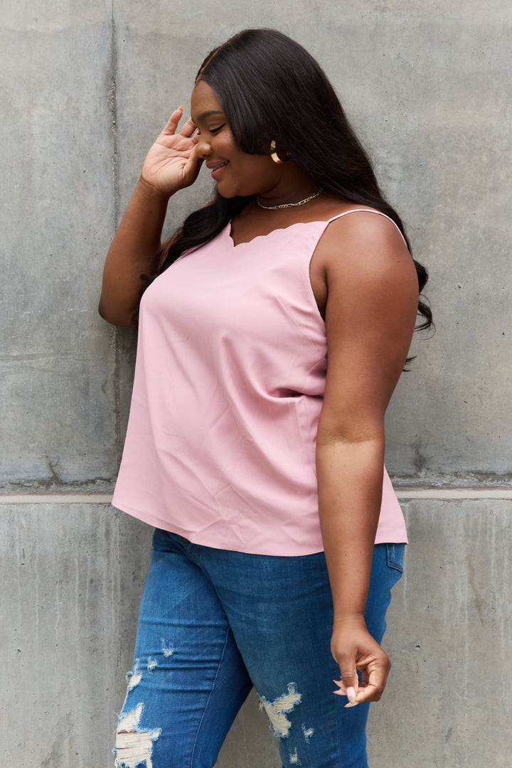 Sweet Lovely By Jen Full Size Scalloped Cami in Rosewood - Cheeky Chic Boutique